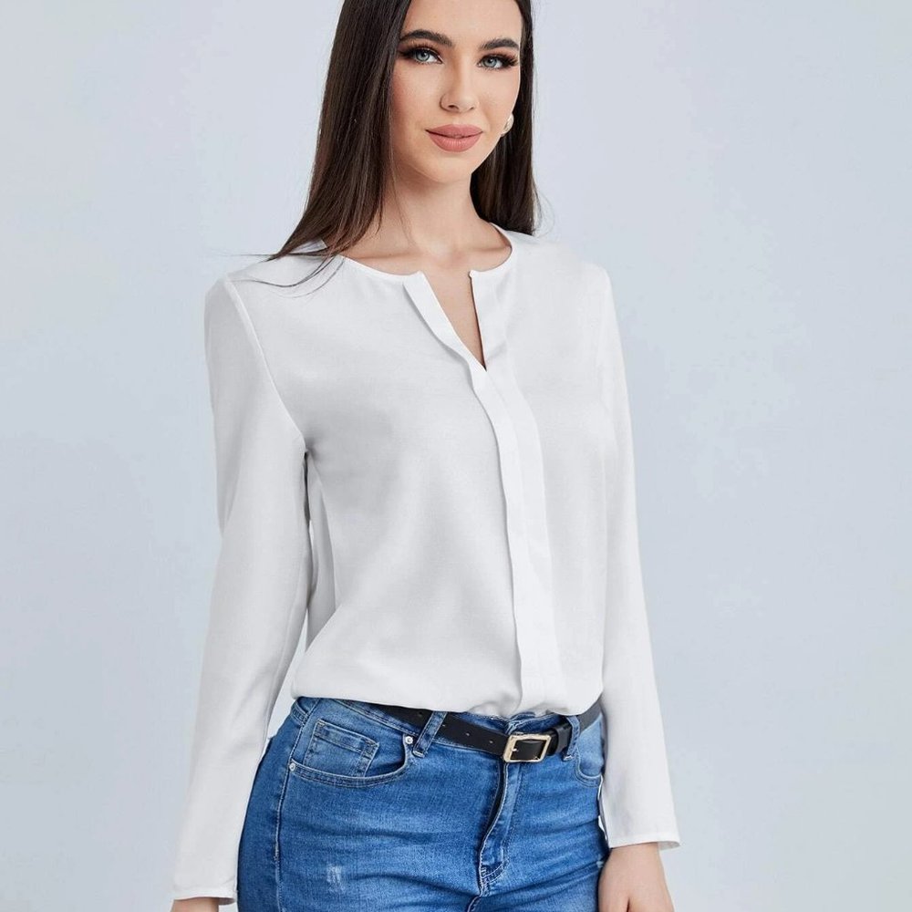 Solid Notched Neck Blouse New